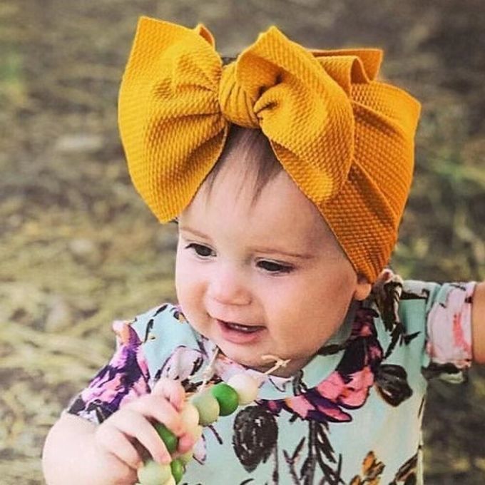 Mustard Baby Headband Big Bow Head Wrap Turban Knotted Hair Stretchy